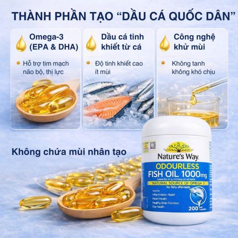 Nature’s Way Odourless Fish Oil 1000mg Úc | Dầu Cá Không Mùi | Omega 3 EPA DHA | 80 Viên 755040