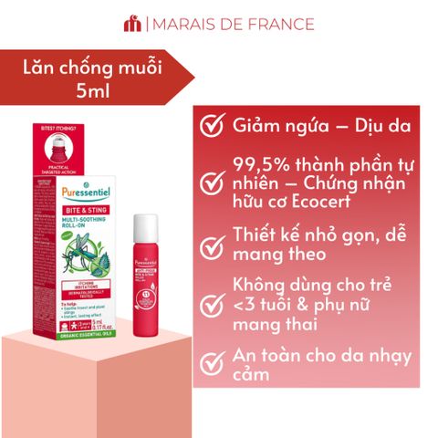 Lăn xoa muỗi đốt Puressentiel Anti-Pique Organic Roller 5ml – Tinh Dầu Hữu Cơ An Toàn 755053