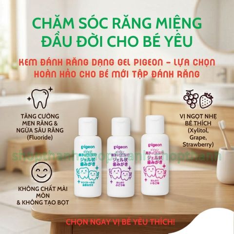 Gel Đánh Răng Nhật Bản Cho Bé - Vị Nhẹ Không Cay Tuýp Tiện Dụng An Toàn Dành Cho Bé Từ 6 Tháng Tuổi