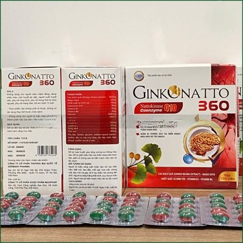 1 HỘP VIÊN UỐNG GINKONATTO 360 NATTOKINASE Q10 COENZYME - HỖ TRỢ HOẠT HUYẾT, TĂNG CƯỜNG TUẦN HOÀN MÁU NÃO, GIẢM BIẾN CHỨNG SAU TAI BIẾN MẠCH MÁU NÃO - HỘP 100 VIÊN