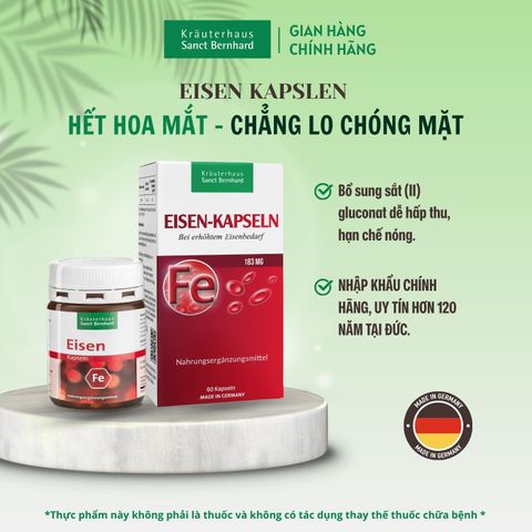 Viên Uống Bổ Sung Sắt Eisen Kapseln 60 Viên - Hỗ Trợ Thiếu Máu, Chính Hãng Sanct Bernhard Đức