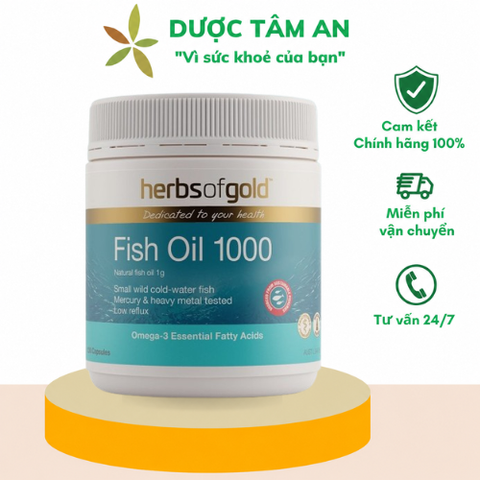 [Nhập khẩu] Thực phẩm bảo vệ sức khoẻ Herbs of Gold Fish Oil 1000 hỗ trợ tim mạch, não bộ