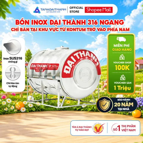 [GIAO MIỀN NAM] Bồn nước inox Đại Thành Vigo SUS 316 Ngang 500N 1000N 1500N 2000N - Chính hãng, Bảo hành 20 năm