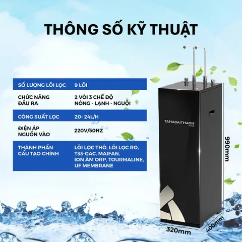 [GIAO LẮP TQ] Máy lọc nước RO nóng lạnh RO Tân Á Đại Thành Plus 9 Lõi - Chính hãng, Bảo Hành 12 Tháng