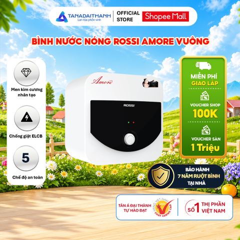 [GIAO LẮP MIỀN BẮC] Bình nóng lạnh gián tiếp Rossi Amore Vuông (15/20/30 Lít) - Chính hãng, Bảo Hành 7 năm
