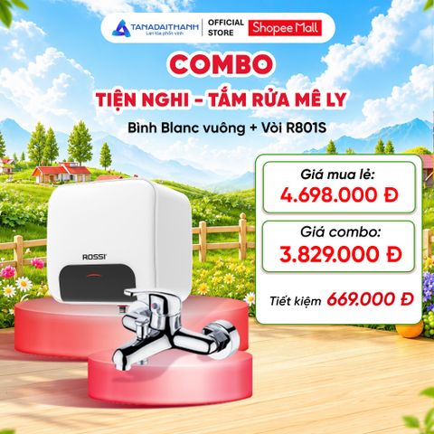 Combo Tắm Tiện Nghi Gồm Bình Nước Nóng Rossi Blanc 15L 20L 30L Và Vòi Sen Rossi R801S