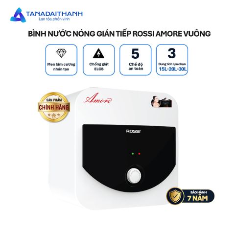 [GIAO LẮP MIỀN BẮC] Bình nóng lạnh gián tiếp Rossi Amore Vuông (15/20/30 Lít) - Chính hãng, Bảo Hành 7 năm