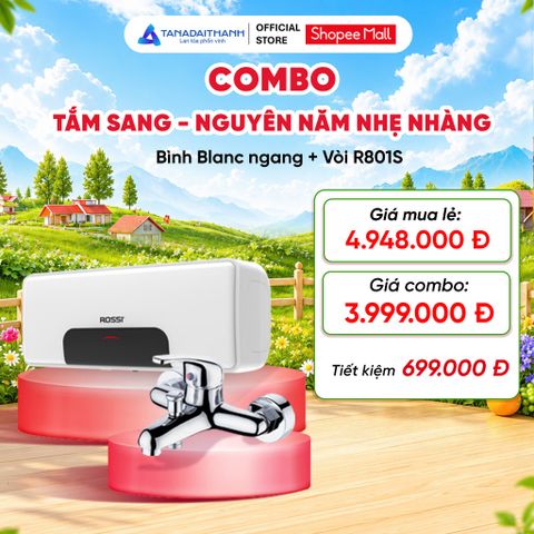 Combo Tắm Tiện Nghi Gồm Bình Nước Nóng Rossi Blanc 15L 20L 30L Và Vòi Sen Rossi R801S
