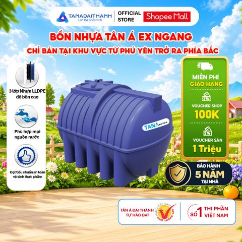 [GIAO MIỀN BẮC] Bồn nước nhựa Tân Á Ex Ngang 500N 1000N 1500N 2000N - Chính hãng, Bảo hành 5 năm, Chỉ bán miền Bắc