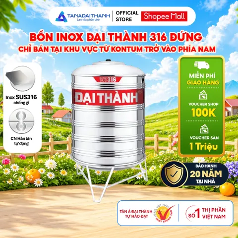 [GIAO MIỀN NAM] Bồn nước inox Đại Thành Vigo SUS 316 Đứng 500D 1000D 1500D 2000D - Chính hãng, Bảo hành 20 năm