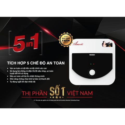 [GIAO LẮP MIỀN BẮC] Bình nóng lạnh gián tiếp Rossi Amore Vuông (15/20/30 Lít) - Chính hãng, Bảo Hành 7 năm