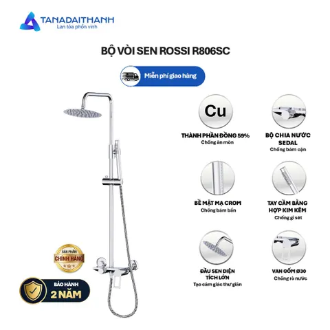 Bộ Vòi Sen Cây Rossi R806SC Phong Cách Châu Âu, Có Nóng Lạnh, BH 2 Năm