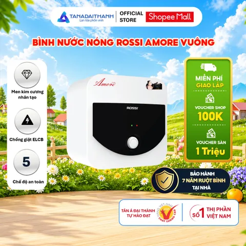 [GIAO LẮP MIỀN BẮC] Bình Nước Nóng Gián Tiếp Rossi Amore Dáng Vuông Dung Tích 15L 20L 30L - Chính hãng