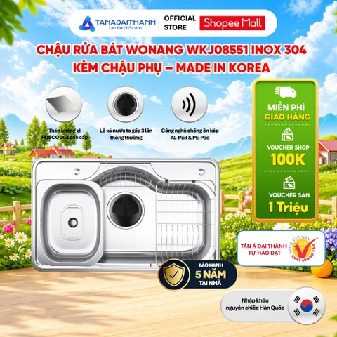 Chậu Rửa Bát Wonang WKJ08551 Inox 304 Bảo Hành 5 Năm Nhập Khẩu Hàn Quốc Chính Hãng
