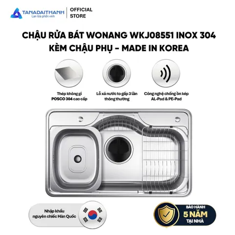 Chậu Rửa Bát Wonang WKJ08551 Inox 304 Bảo Hành 5 Năm Nhập Khẩu Hàn Quốc Chính Hãng
