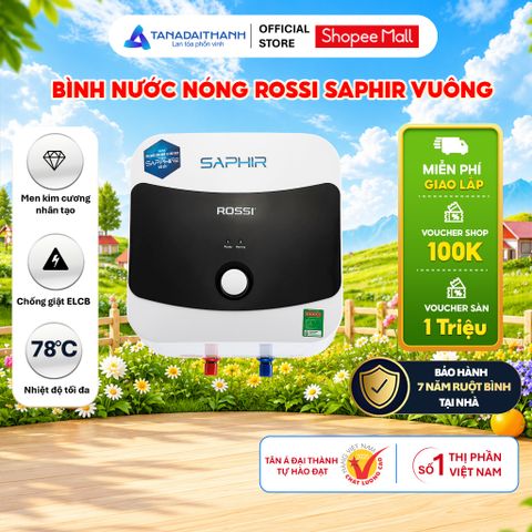 [GIAO LẮP MIỀN BẮC] Bình nóng lạnh gián tiếp Rossi Saphir Vuông (15/20/30 Lít) - Chính hãng, Bảo Hành 7 năm