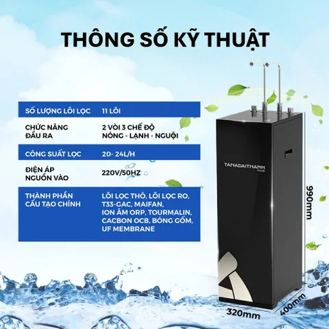 [GIAO LẮP TQ] Máy lọc nước nóng lạnh RO Tân Á Đại Thành Plus 11 Lõi - Chính hãng, Bảo Hành 12 Tháng