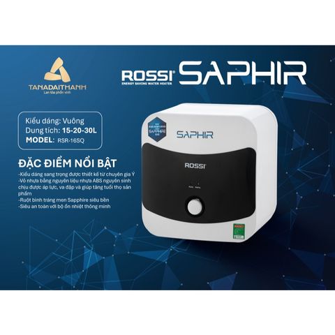[GIAO LẮP MIỀN BẮC] Bình nóng lạnh gián tiếp Rossi Saphir Vuông (15/20/30 Lít) - Chính hãng, Bảo Hành 7 năm