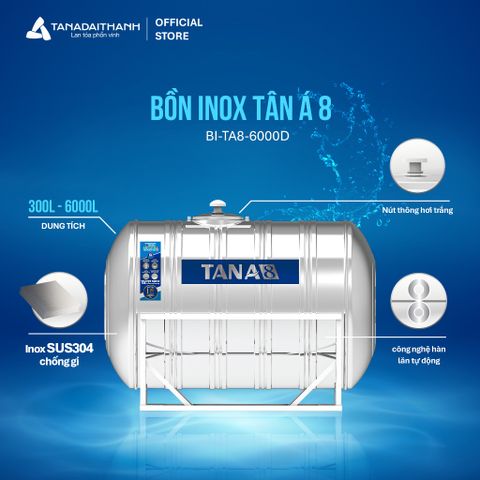 [GIAO NỘI THÀNH HN] Bồn nước inox Tân Á 8 Ngang 500N 1000N 1500N 2000N - Chính hãng, Bảo hành 15 năm