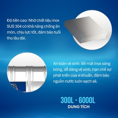 [GIAO NỘI THÀNH HN] Bồn nước inox Tân Á 8 Ngang 500N 1000N 1500N 2000N - Chính hãng, Bảo hành 15 năm