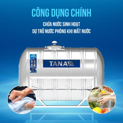 [GIAO NỘI THÀNH HN] Bồn nước inox Tân Á 8 Ngang 500N 1000N 1500N 2000N - Chính hãng, Bảo hành 15 năm
