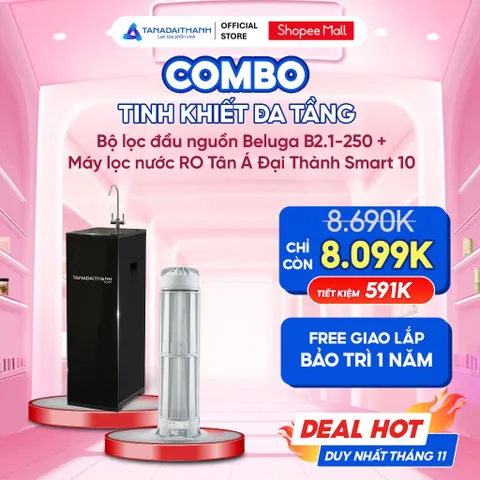[GIAO LẮP TQ] Combo Tinh Khiết Đa Tầng Gồm Máy Lọc RO Smart 10 Lõi Và Bộ Lọc Đầu Nguồn Beluga 2.1