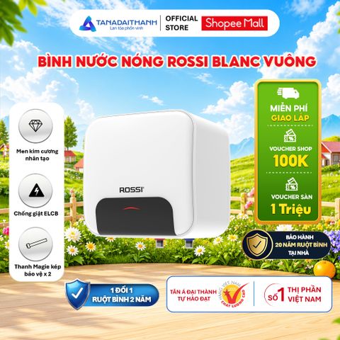 [GIAO LẮP TQ] Bình nóng lạnh gián tiếp Rossi Blanc Vuông (15/20/30 Lít) - Chính hãng, Bảo hành ruột 20 năm