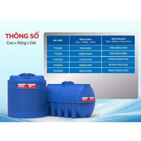 [GIAO MIỀN NAM] Bồn nước nhựa Đại Thành Thế Hệ Mới Ngang 500N-2000N - Chính hãng, Bảo hành 25 năm