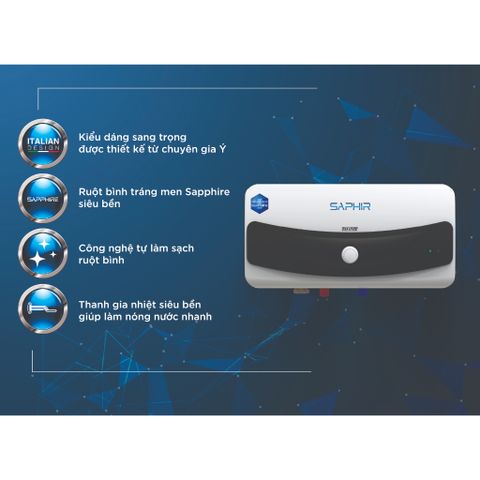 [GIAO LẮP MIỀN BẮC] Bình nóng lạnh gián tiếp Rossi Saphir Ngang (15/20/30 Lít) - Chính hãng, Bảo Hành 7 năm