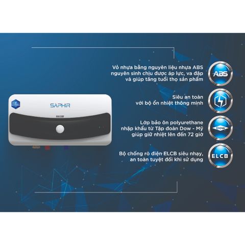 [GIAO LẮP MIỀN BẮC] Bình nóng lạnh gián tiếp Rossi Saphir Ngang (15/20/30 Lít) - Chính hãng, Bảo Hành 7 năm