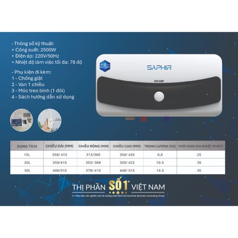 [GIAO LẮP MIỀN BẮC] Bình nóng lạnh gián tiếp Rossi Saphir Ngang (15/20/30 Lít) - Chính hãng, Bảo Hành 7 năm