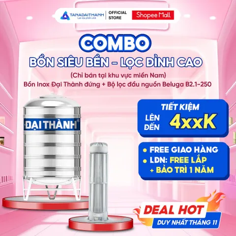 [GIAO MIỀN NAM] Combo Bồn Siêu Bền Lọc Đỉnh Cao Gồm Bồn Inox 304 Đại Thành Đứng 500-2000L Và Bộ Lọc Đầu Nguồn Beluga 2.1