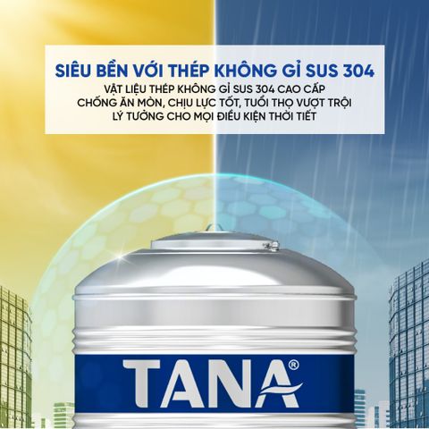 [GIAO MIỀN BẮC] Bồn nước inox Tân Á Đứng 2500D - 6000D Sus 304 - Chính hãng, Bảo hành 12 năm