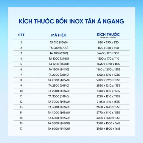 [GIAO MIỀN BẮC] Bồn nước inox Tân Á Ngang 2500N - 6000N Sus 304 - Chính hãng, Bảo hành 12 năm