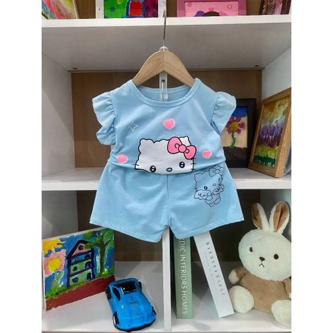 Bộ thun cotton cánh tiên bèo hello kitty xinh xắn dễ thương mát mẻ mùa hè cho bé gái