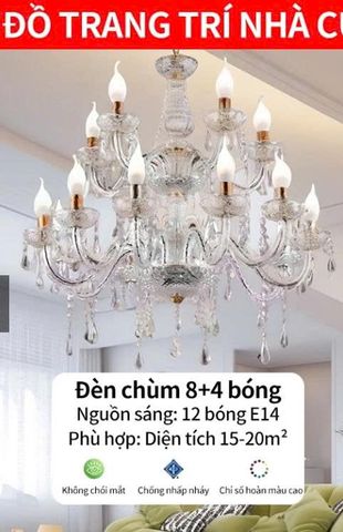 Đèn Chùm Pha Lê 12 Tay Nhựa Trang Trí Nhà, Phòng Khách, Nhà Hàng, Khách Sạn, Decor Studio, Sự Kiện