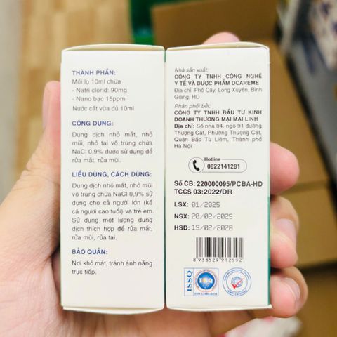 Dung dịch nhỏ dưỡng mắt Natri Clorid Nano Bạc - an toàn cho trẻ nhỏ