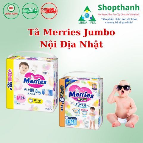 Tã Bỉm Merries Nhật Bản Jumbo Siêu Thấm Hút Chống Hăm Khô Thoáng Đủ Size M66 M76 L56 XL50 XXL32 755954