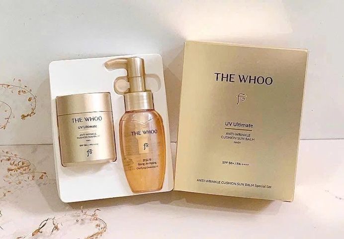 Set Phấn chống nắng WHOO Cushion Sun Balm tặng dầu tẩy trang 50ml