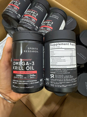 Dầu nhuyễn thể Omega-3 Double Strength Sports Research Omega-3 Krill Oil 1000mg 90 Softgels