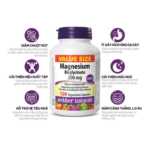 Viên Uống Webber Naturals Magnesium Bisglycinate 200mg - Bổ Sung Magie Hữu Cơ Cho Sức Khỏe - Tem Nhập Khẩu Chính Hãng 756449