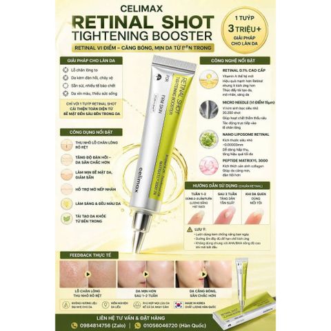 TINH CHẤT HỖ TRỢ TRẺ HÓA & DƯỠNG SÁNG DA CELIMAX Vita-A Retinal Shot Tightening Booster 15ml –