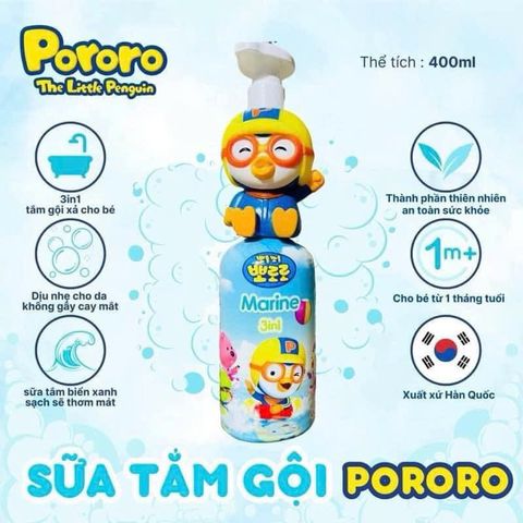 Sữa tắm gội xả 3 in 1 PORORO 400ML HÀN QUỐC
