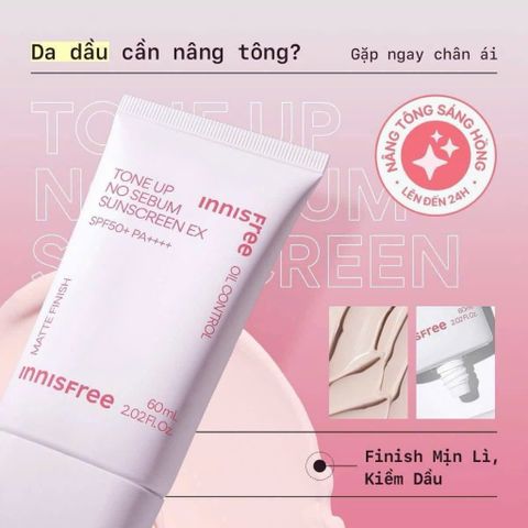 Kem Chống Nắng Innis Free Hồng Tone Up Nâng tông, kiềm dầu kℎông bết dínℎ