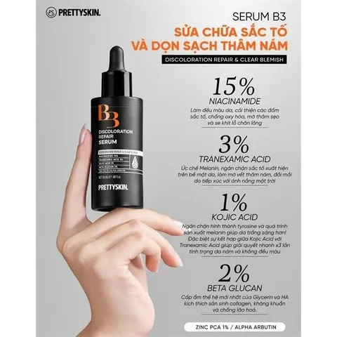 BỘ ĐÔI B3 PRETTYSKIN DƯỠNG TRẮNG MỜ THÂM NÁM Toner B3 - 205ml và Serum B3 - 50ml