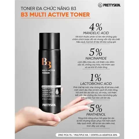 BỘ ĐÔI B3 PRETTYSKIN DƯỠNG TRẮNG MỜ THÂM NÁM Toner B3 - 205ml và Serum B3 - 50ml