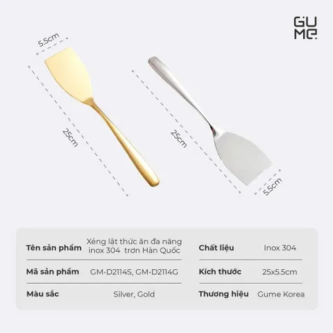 Xẻng lật thức ăn đa năng inox 304 trơn Hàn Quốc GM-D2114S