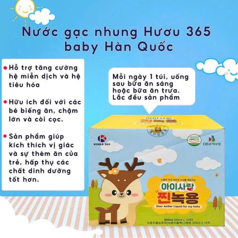 NƯỚC GẠC NHUNG HƯƠU 365 BABY HÀN QUỐC BÍ QUYẾT GIÚP BÉ ĂN NGON & KHỎE MẠNH