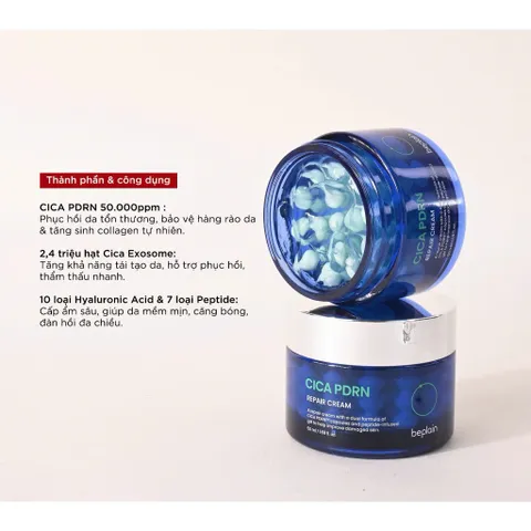 Kem dưỡng BEPLAIN CICA PDRN phục hồi đỉnh cao, trẻ hóa làn da & cấp ẩm, đàn hồi, căng bóng 50ml
