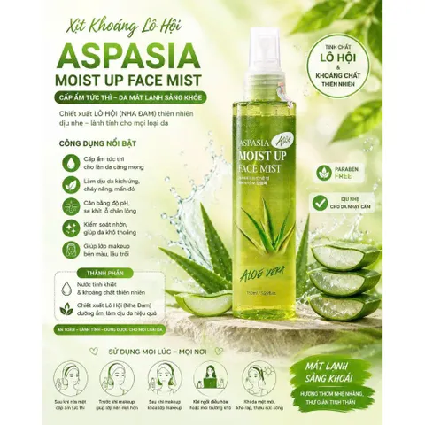 XỊT KHOÁNG LÔ HỘI ASPASIA CẤP ẨM TỨC THÌ, DA MÁT LẠNH SẢNG KHỎE 150ML